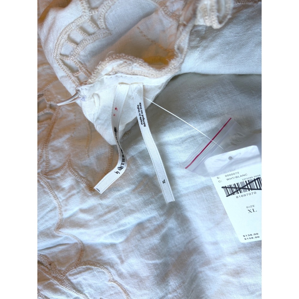 Anthropologie Lainie Blouse White Lace Cutwork Flutter‎ Sleeve Linen Top XL NWT - Picture 15 of 16